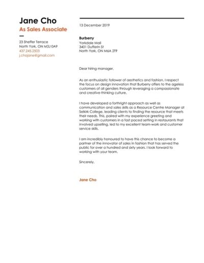 burberry cover letter